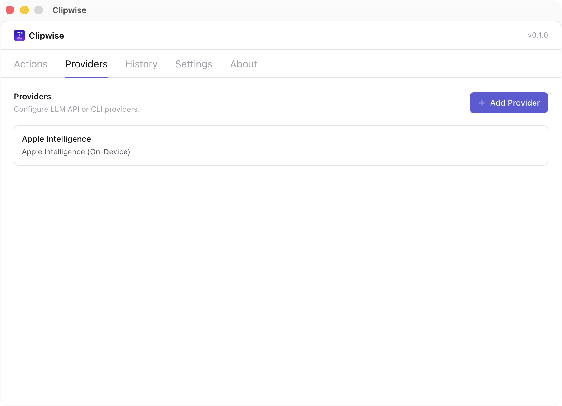 Clipwise providers view with Apple Intelligence